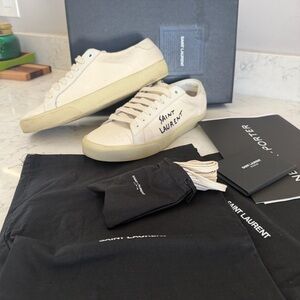 Saint Laurent Leather Trimmed Logo Embroidered Sneakers. In size 38 EU